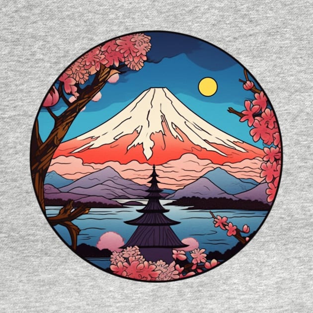 Japanese temple in front of Mount Fuji by Samurai Rouge